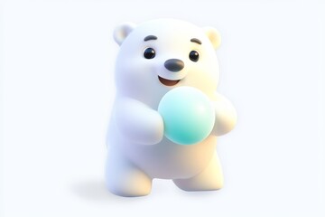 Fototapeta premium 3D Cartoon Polar Bear Snowball Icon in Glacial White & Frost Blue, Ultra High Definition, Isometric View, High-Quality 16K Render, White Background