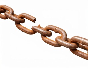 Obraz premium Broken chain over white background, freedom or broken connections concept