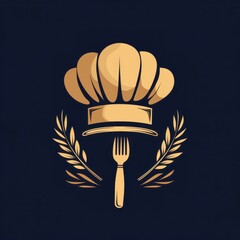 Culinary badge featuring a chef hat and fork surrounded by wheat sheaves, symbolizing excellence in cooking