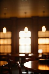 Picture Blurred background of a library with warm tones.