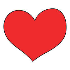 Hand drawn cartoon red heart on white background.