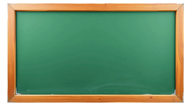 Green chalkboard mockup with wooden frame isolated on transparent background