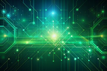 Futuristic Digital Abstract Background Green Circuitry and Glowing Lines