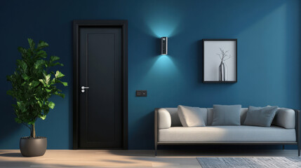 3D illustration, 3D Rendering, 3D living room and sofa with smart door