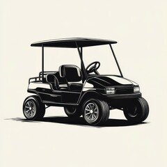 Classic golf cart design showcasing a sleek black vehicle with oversized tires and a sporty look