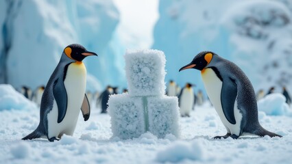 Fototapeta premium Penguin colonies on the ice sheet
