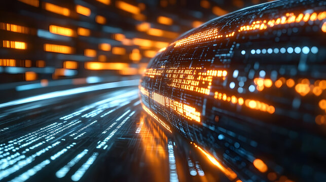 The concept of cyber global communication and coding along with a graphic creating a vision of high speed data transfer to demonstrate agile digital transformation and disruptive innovations: Stocks