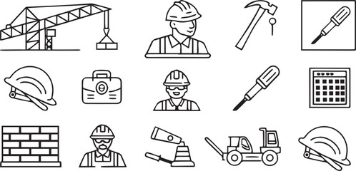 Home and Work Minimal Line Style Construction Icons