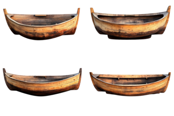 set of wooden boats isolated on white or transparent background