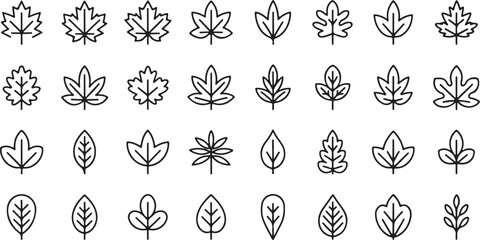Simple Leaf Icon Set Featuring Minimalist Designs for Nature and Eco-Friendly Projects