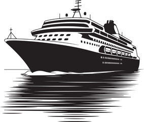 Obraz premium Sailing Ship on Ocean Waves SilhouetteVintage Pirate Ship Vector DesignModern Cargo Ship Silhouette ArtNavy Warship at Sea Silhouette SceneCruise Ship Under Sunset Vector