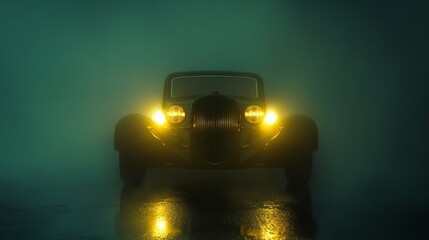 A car whose headlights shine through fog like a beacon, guiding lost souls to safety.