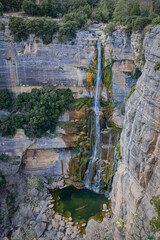 Beautiful creek with waterfalls in Spain in Catalonia, near the small village Rupit. Creek Rupit.