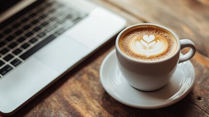 A casual worker with a laptop and a cup of coffee 