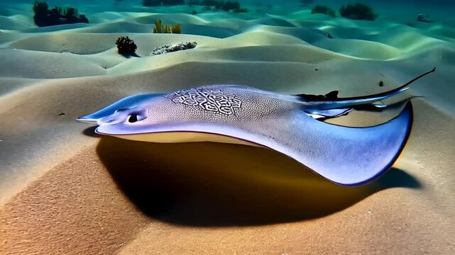 Majestic stingray swimming gracefully above sandy seafloor in clear tropical water