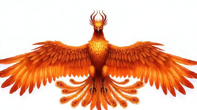 Stylized orange phoenix bird with spread wings illustration