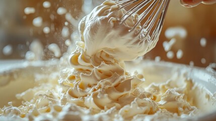 Whipped Cream Being Mixed with Whisk
