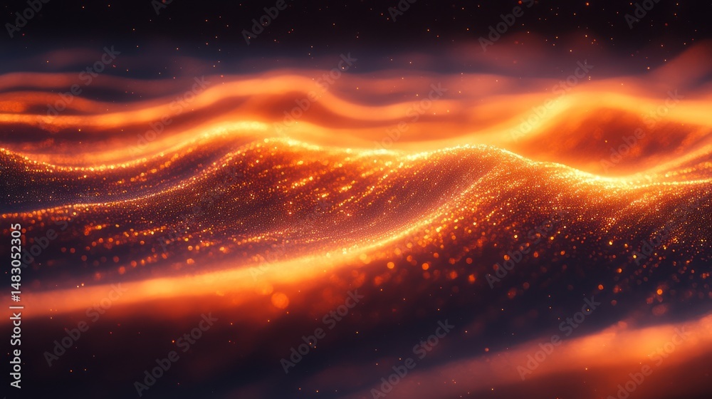 Wall mural glowing abstract waves with sparkling lights are floating in space