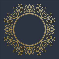 Vintage patterned circle frame with gradient gold color for inserting text.