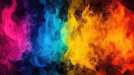 Vibrant colorful smoke in pink, blue, yellow, orange, and red, creating a visually stunning scene