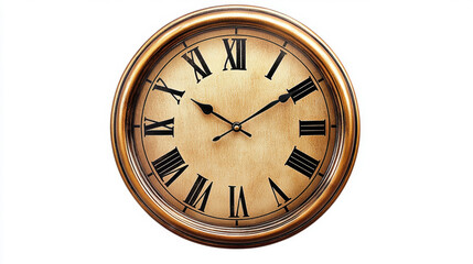 Close up shot of analog round clock isolated on white background. 3d illustration.