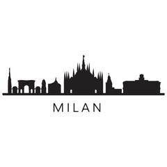 Fototapeta premium Milan City skyline horizontal banner. Black and white silhouette of Milan City, Italy. Vector template for your design. Vector black silhouette. with white background