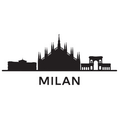 Fototapeta premium Milan City skyline horizontal banner. Black and white silhouette of Milan City, Italy. Vector template for your design. Vector black silhouette. with white background