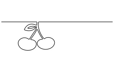 Continuous one line drawing cherry. Vector illustration. Black line art on white background.