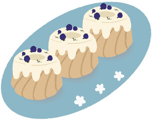Blueberry Pound Cake Dessert set cafe 카페 디저트 일러스트