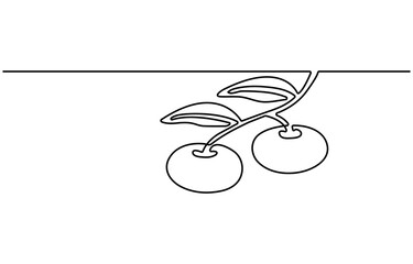 Continuous one line drawing cherry. Vector illustration. Black line art on white background.