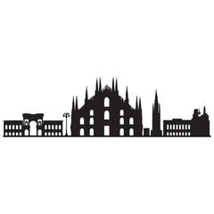 Fototapeta premium Milan City skyline horizontal banner. Black and white silhouette of Milan City, Italy. Vector template for your design. Vector black silhouette. with white background