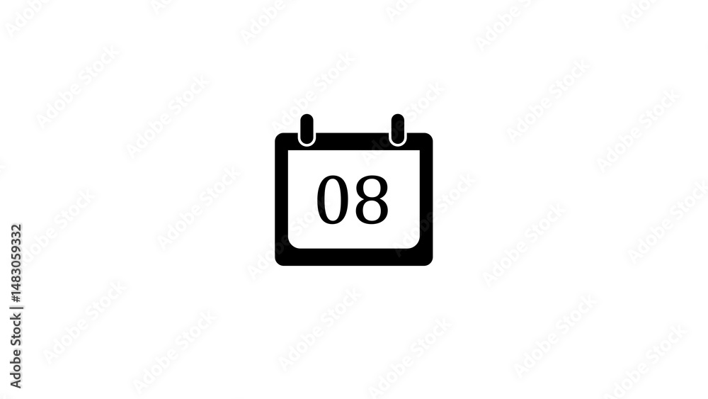Poster simple black and white calendar icon displaying the number eight, representing a specific date or ev
