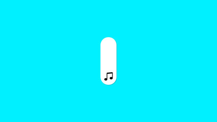 Minimalist music symbol representation featuring a black musical note within a vertically aligned white rounded rectangle shape on a bright turquoise blue background