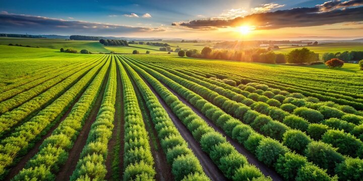 Aerial View Fresh Thyme Field, Lush Green Herbs, Drone Shot