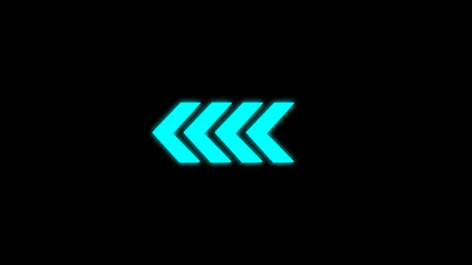 Abstract design of a series of neon blue arrows pointing to the left on a black background creating a stylish and modern design
