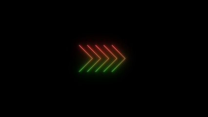 A vibrant neon arrow design featuring a gradient color scheme suggesting direction and movement against a black background for modern branding