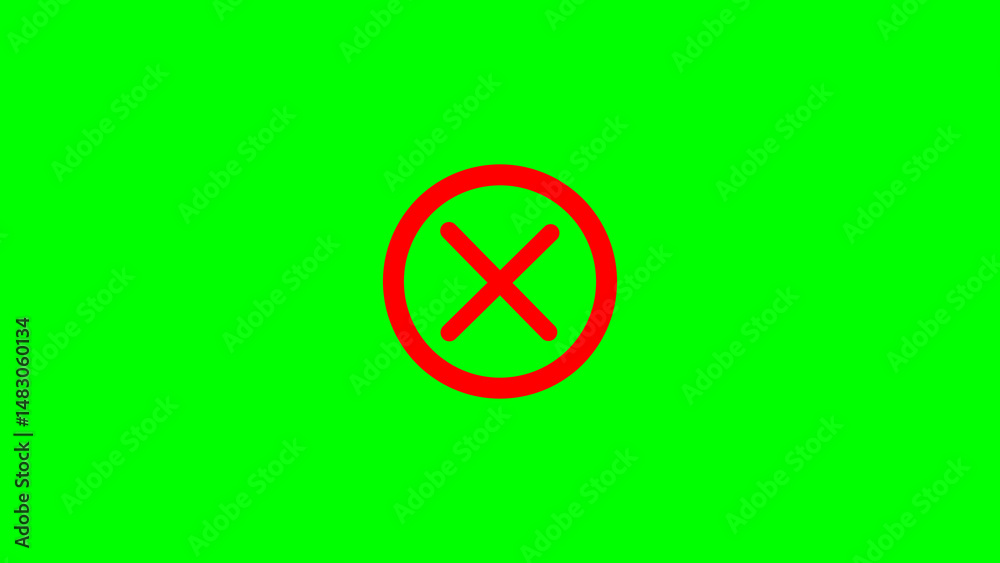 Poster red error icon within a circle against bright green display signifying cancellation and rejection su