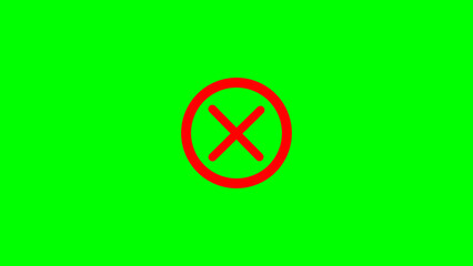 Red error icon within a circle against bright green display signifying cancellation and rejection suitable for multiple applications