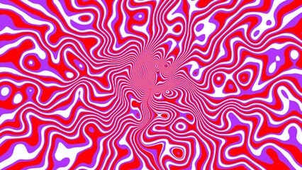 Abstract vibrant psychedelic art piece showcasing a swirling and mesmerizing pattern with vivid red white and violet color variations suitable for creative designs.