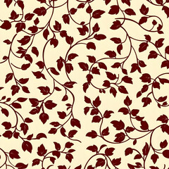Elegant maroon leaves vine pattern on cream background, ideal for textile print or wallpaper design