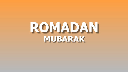 A simple yet elegant design featuring the words ramadan mubarak in white font with a shadow effect over an orange to light brown gradient background.