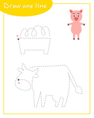 Draw one line cow. Graphomotor game
