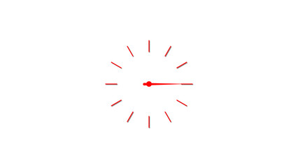 A modern red clock design with a minimalist aesthetic and shadow effect, showing approximately quarter past the hour on a clean white studio background