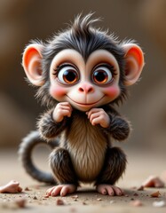 Obraz premium a 3d rendered cute monkey with glossy fur, playful pose, and big expressive eyes