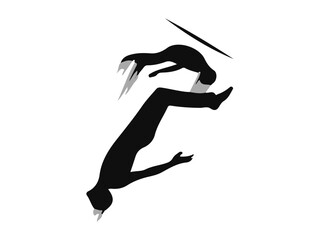Silhouette of a Person Falling Down Isolated on White Background.