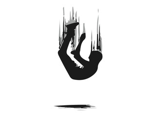 Silhouette of a Person Falling Down Isolated on White Background.