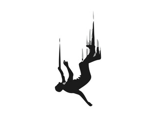 Silhouette of a Person Falling Down Isolated on White Background.