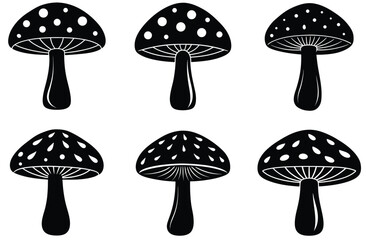 Vector illustration of a set of nature's fungus, including edible and toadstool mushrooms, on a white background