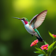 Hummingbird flying gracefully above, with plenty of space for copy or additional design