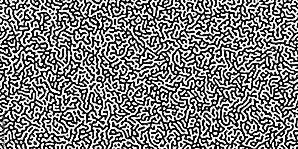 Poster Turing reaction diffusion monochrome seamless pattern with chaotic motion .Linear design with biological shapes. Organic lines in memphis. abstract turing organic wallpaper background .	